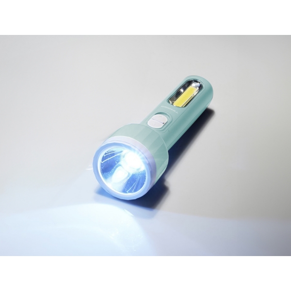 Ruční svítilna TS-1856 1-LEW 3W+1-LED COB 2W s baterií 1200mAh,zelená.