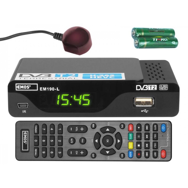 PS tuner DVB-T2 EMOS MINI EM190, IR senzor, programovatelné dálkové ovládání
