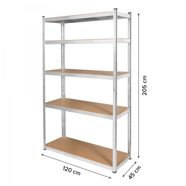 Kovová skladová police 205x120x45 stříbrná Rebel