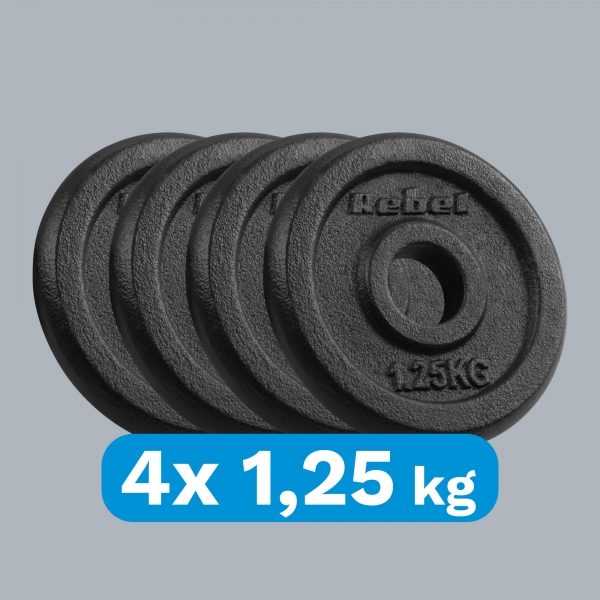 Sada litinových závaží 4x1,25kg, otvor 31mm, klasická deska, REBEL ACTIVE