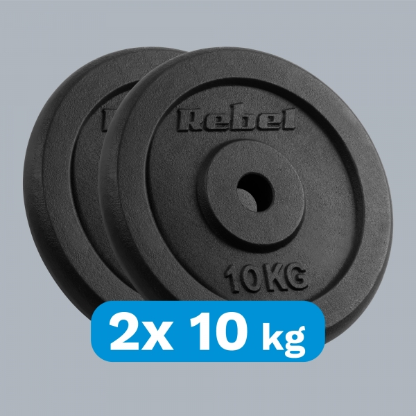 Sada litinových závaží 2x10kg, otvor 31mm, klasická deska, REBEL ACTIVE