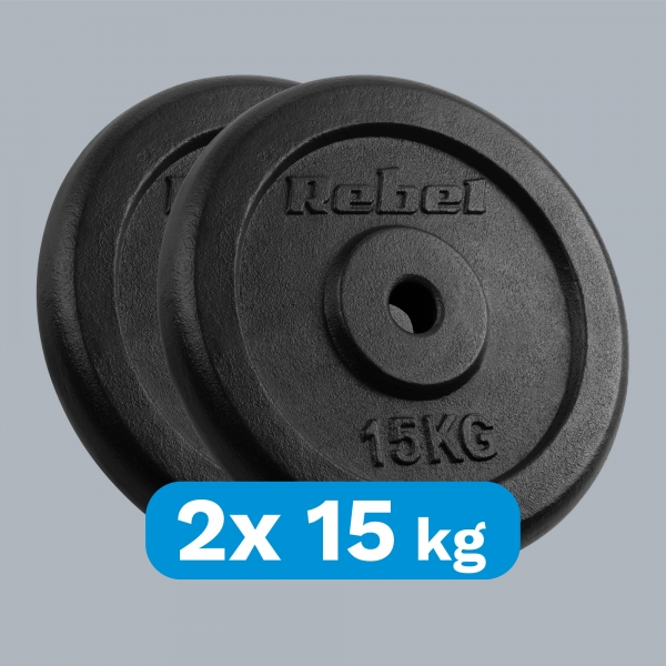 Sada litinových závaží 2x15kg, otvor 31mm, klasická deska, REBEL ACTIVE