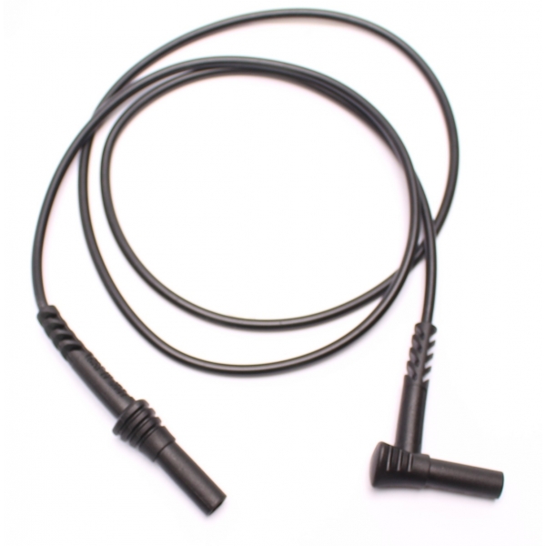 Bezpečnostní kabel úhel-rovný banánek 4mm PPS1C-0002-BK 10A, CAT IV 600V, SILIKON. Černá