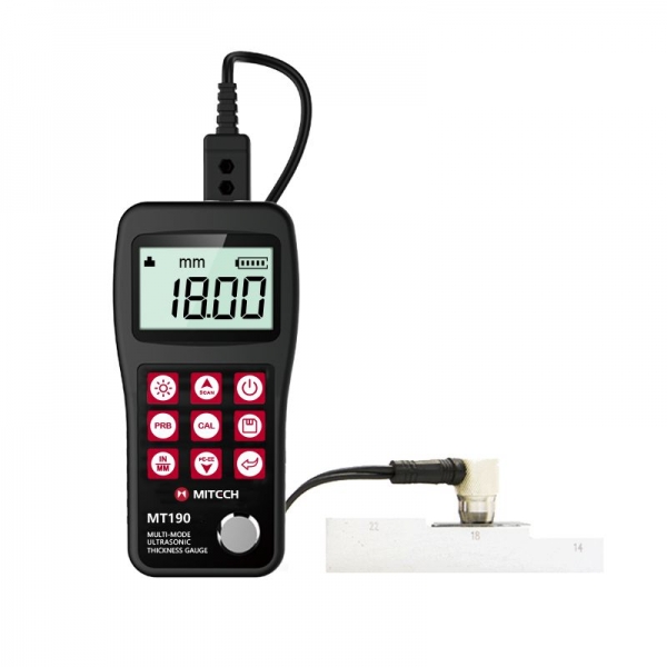 MT190 Měřič tloušťky materiálu 0,65~600 mm(P-E) 3-60 mm(E-E) 0,1/0,01 mm USB