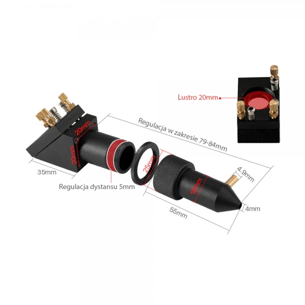 Tryska laserové hlavy pro CO2 laserový plotr K40 pro ohniskovou vzdálenost objektivu 20 mm 50,8 mm černá